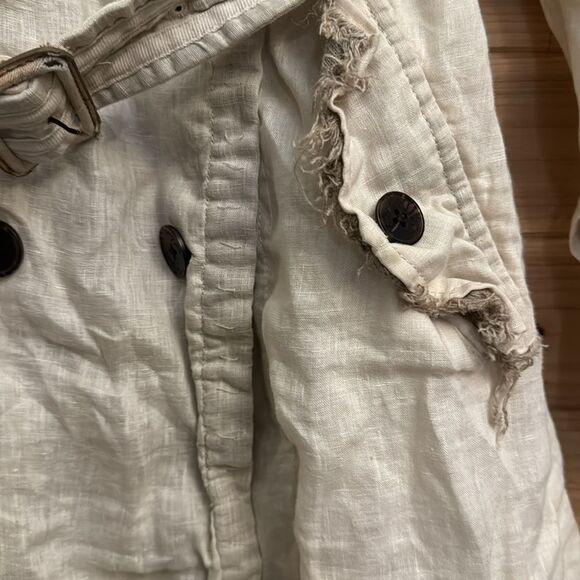 AllSaints Size 8 100% Linen Harlequin Button Front Trench Coat Lagenlook - Picture 6 of 15